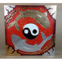 Tableau Carpe Koï Ying Yang Rouge et Or / Argent - 60x60 - TB027