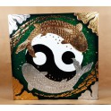 Tableau Carpe Koï Ying Yang Vert et Or / Argent - 60x60 - TB032