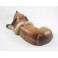 Chien couché sculpté en bois de Suar - 9x31