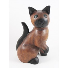 Chat assis sculpté en bois de Suar - 23x14
