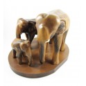Famille d'Eléphant sur socle sculpté en bois de Suar