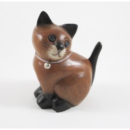 Chat assis Droit sculpté en bois de Suar - 15x11