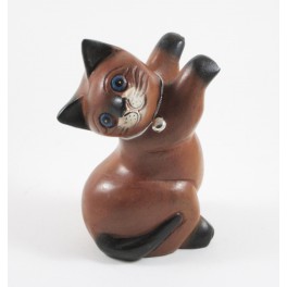 Chat debout Gauche sculpté en bois de Suar - 16x9