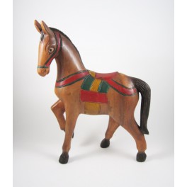 Cheval au Pas sculpté en bois de Suar - 39x28 (Droit)