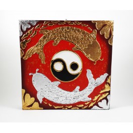 Tableau Carpe Koï Ying Yang Rouge et Or / Argent - 30x30 - TB035