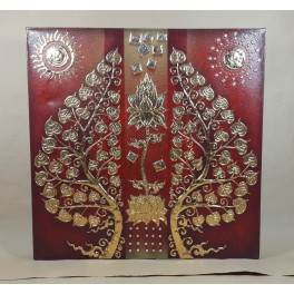 Tableau Arbre De Vie Et Fleur De Lotus Rouge et Or / Argent - 60x60 - TB038