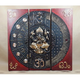 Triptyque Ganesh Rouge/Noir et Or - 60x60 - TB041